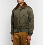 Monitaly - B-15 Faux Shearling-Trimmed Vancloth Cotton-Sateen Bomber Jacket - Green