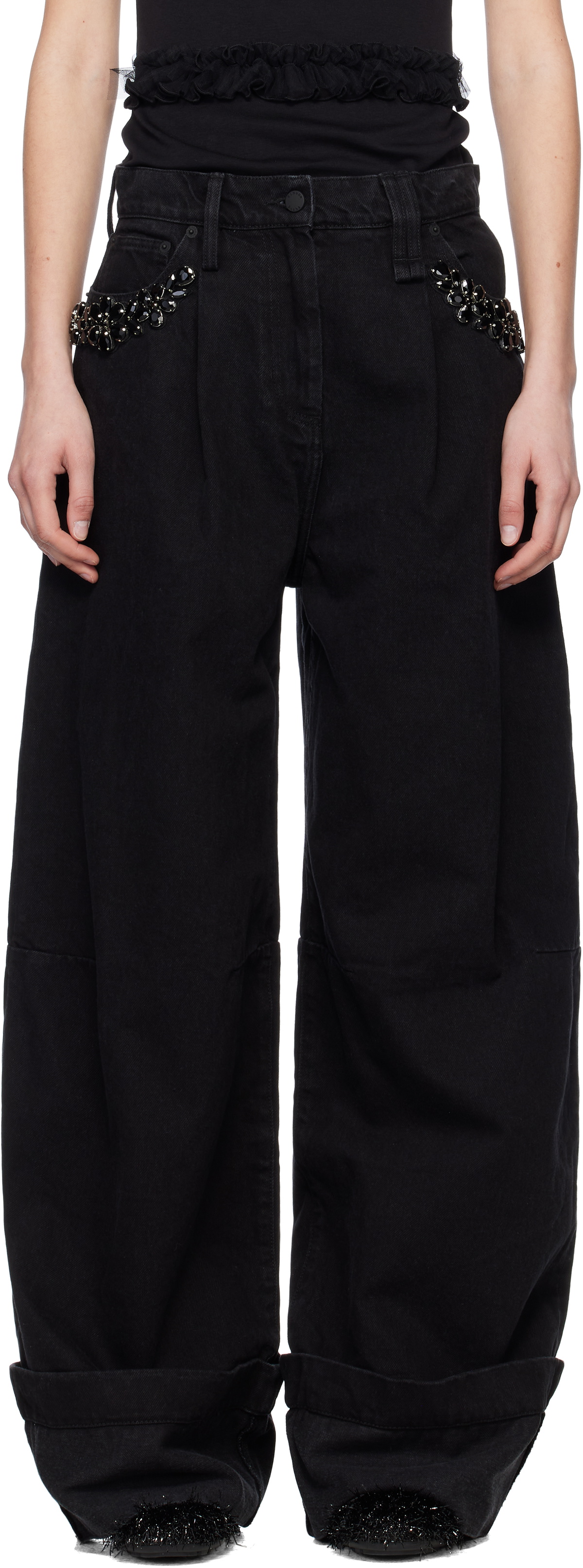 Simone Rocha Black Turbo Embellished Puddle Jeans Simone Rocha