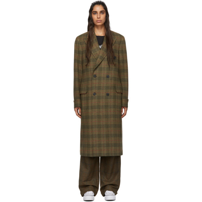 R13 Green Plaid Double Breasted Coat R13