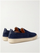 MULO - Leather-Trimmed Suede Slip-On Sneakers - Blue