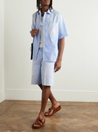 LOEWE - Paula's Ibiza Convertible-Collar Logo-Appliquéd Frayed Cotton-Twill Shirt - Blue