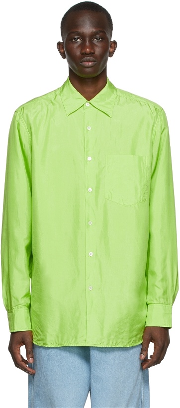 Photo: Dries Van Noten Green Crinkled Silk Shirt