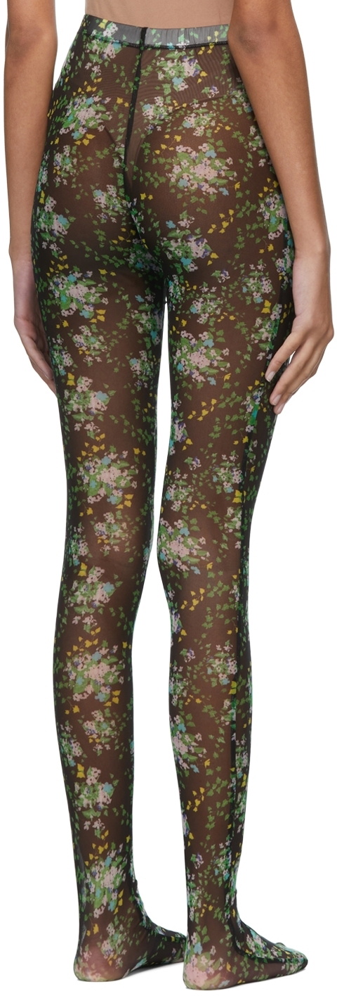 SHUTING QIU Black & Green Mesh Look 36 Floral Tights
