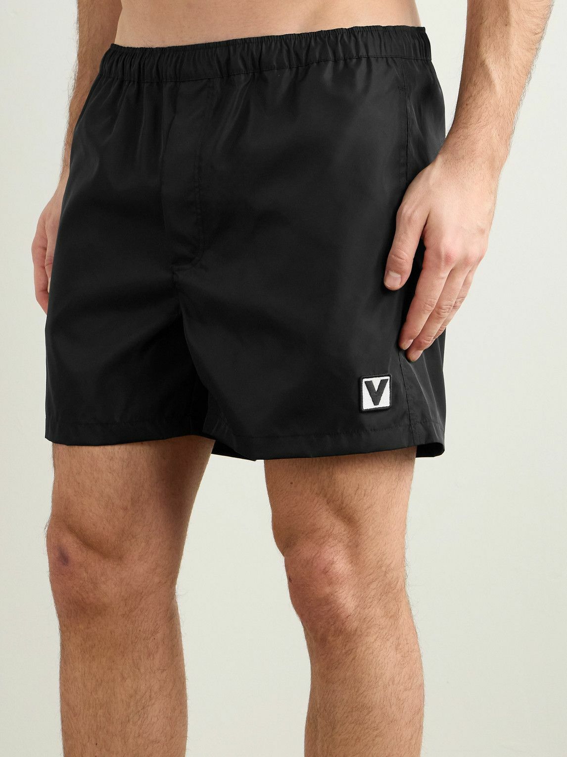 Valentino Garavani - Straight-Leg Mid-Length Logo-Appliquéd Swim Shorts - Black