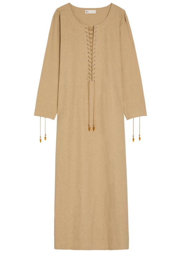 Photo: Tory Burch Lace-up Linen-blend Maxi Tunic Dress Sand