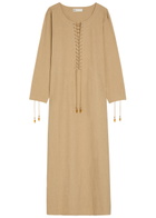 Tory Burch Lace-up Linen-blend Maxi Tunic Dress Sand