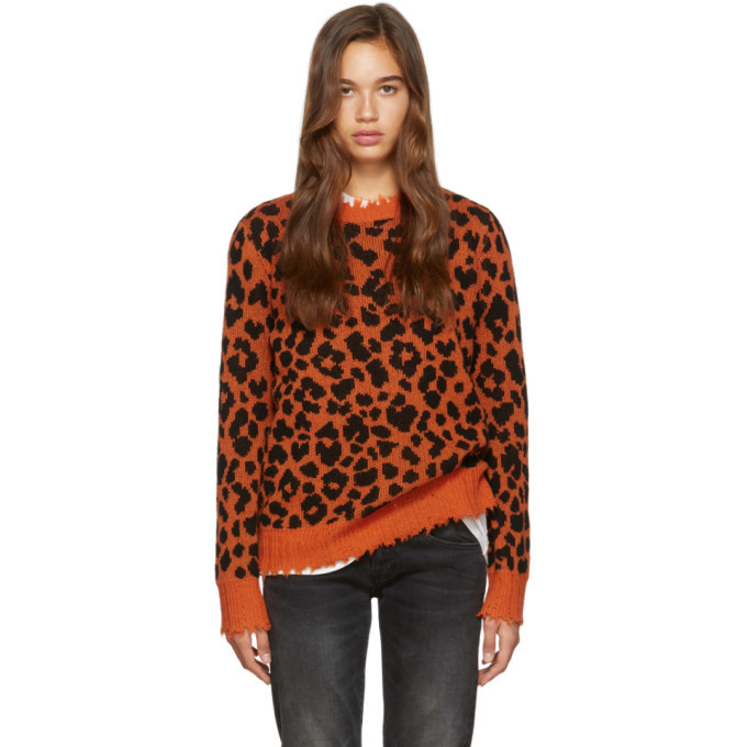 R13 Orange Leopard Cashmere Sweater