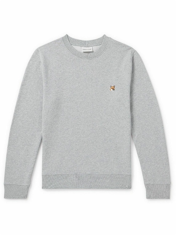 Photo: Maison Kitsuné - Logo-Appliquéd Cotton-Jersey Sweatshirt - Gray