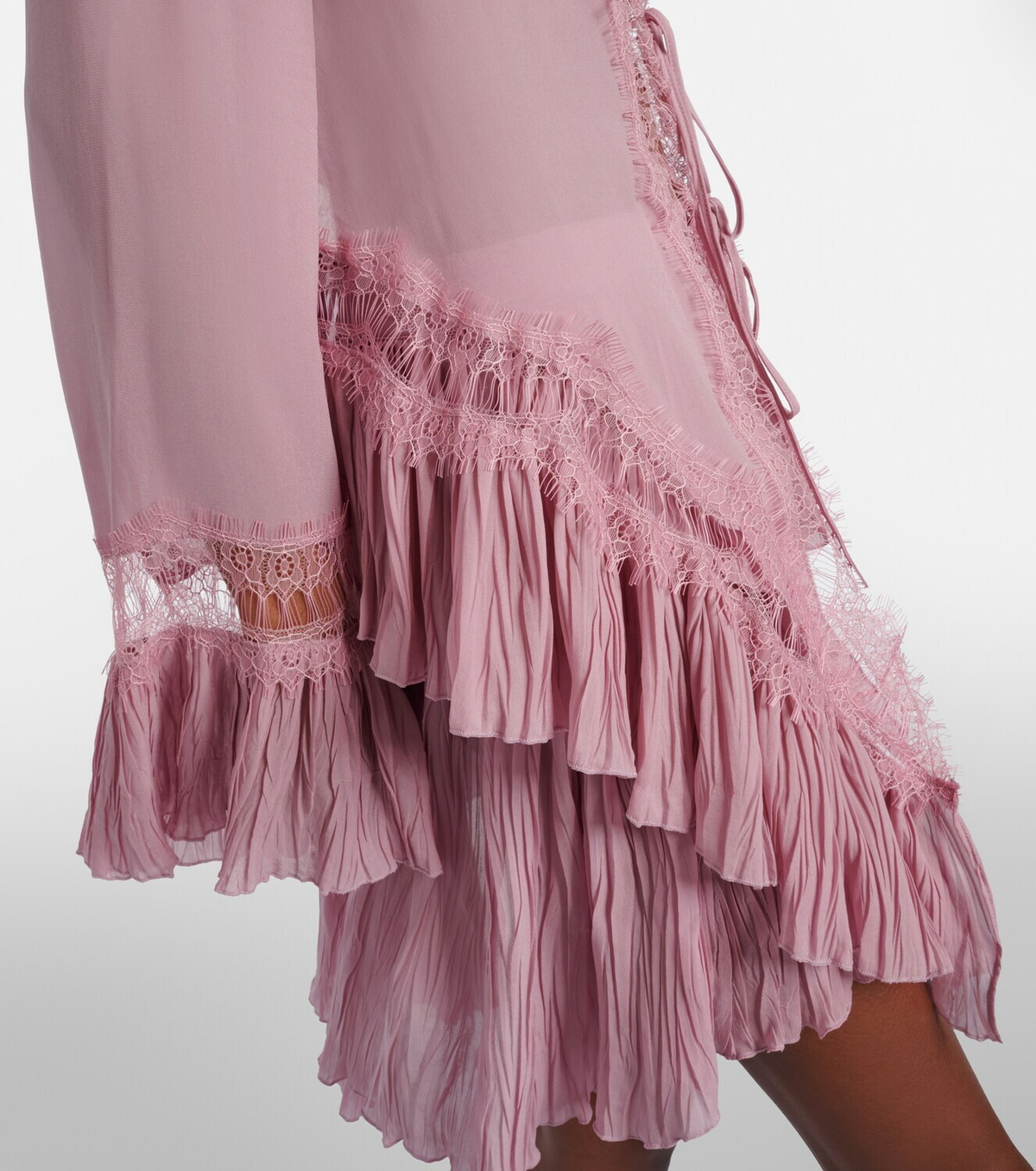 Blumarine Lace-trimmed sheer georgette shirt