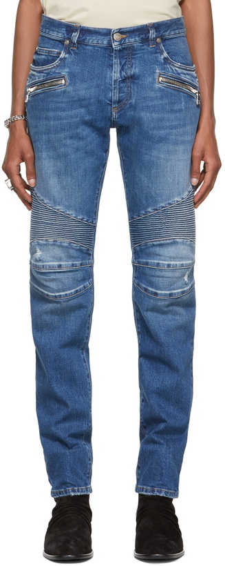 Photo: Balmain Blue Ribbed Tapered Jeans