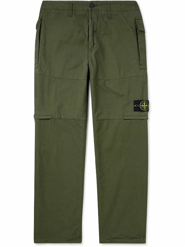 Photo: Stone Island - Straight-Leg Logo-Appliquéd Cotton-Blend Twill Cargo Trousers - Green