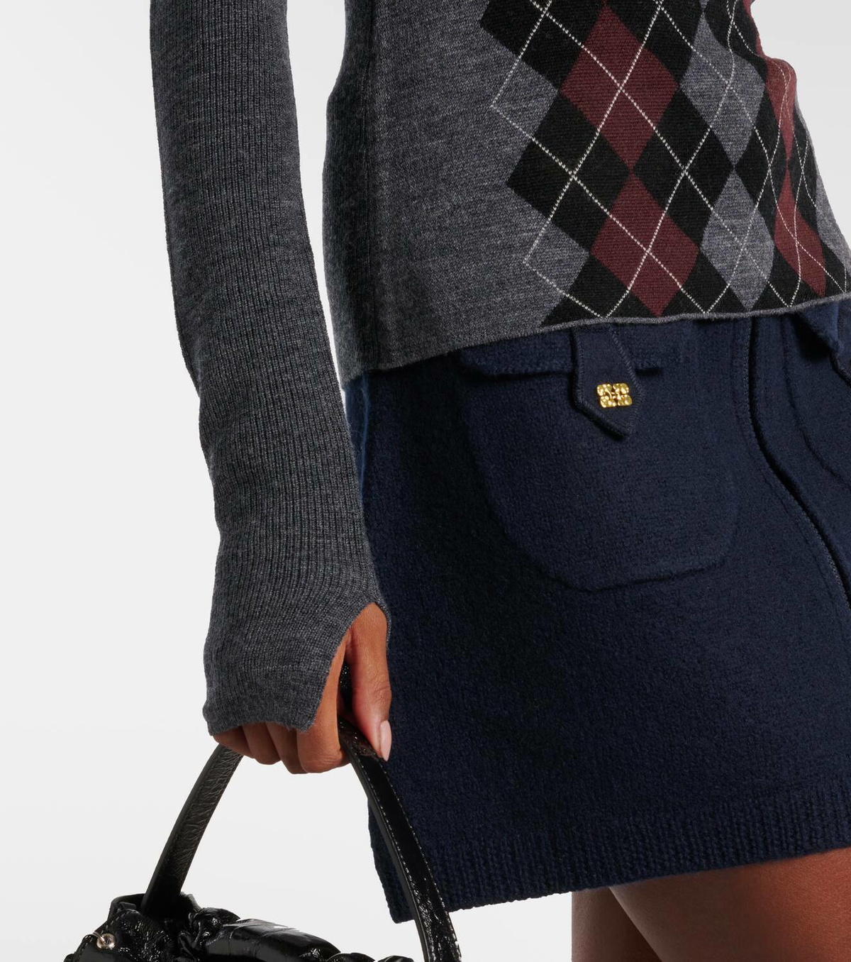 Ganni Argyle wool polo sweater