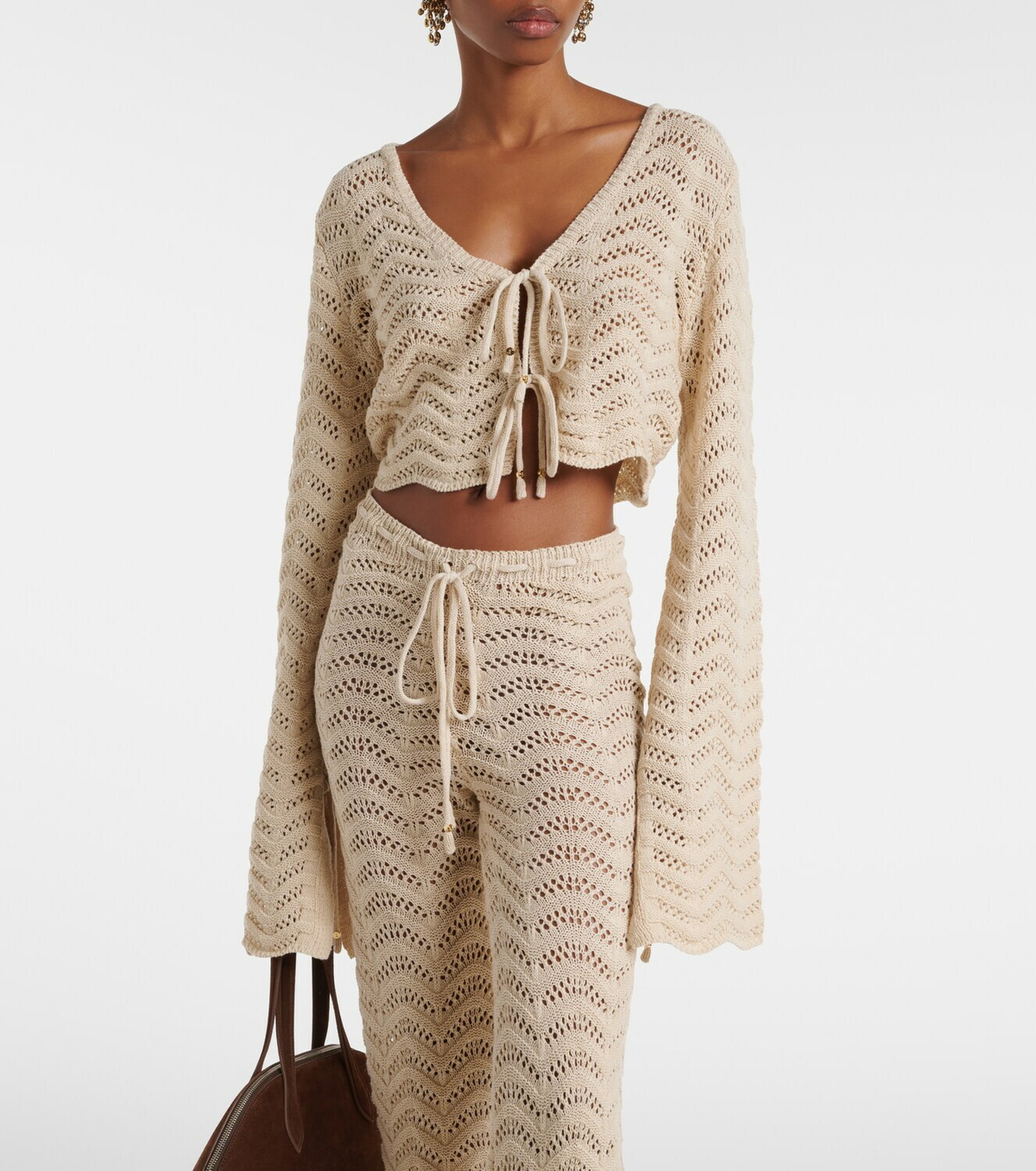 Bananhot Miana open-knit cotton-blend crop top