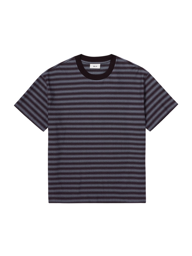 Photo: NN07 - Lionel 30017 Striped Cotton-Jacquard T-Shirt - Blue