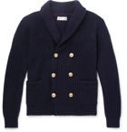 Brunello Cucinelli - Shawl-Collar Double-Breasted Ribbed Cashmere Cardigan - Men - Navy