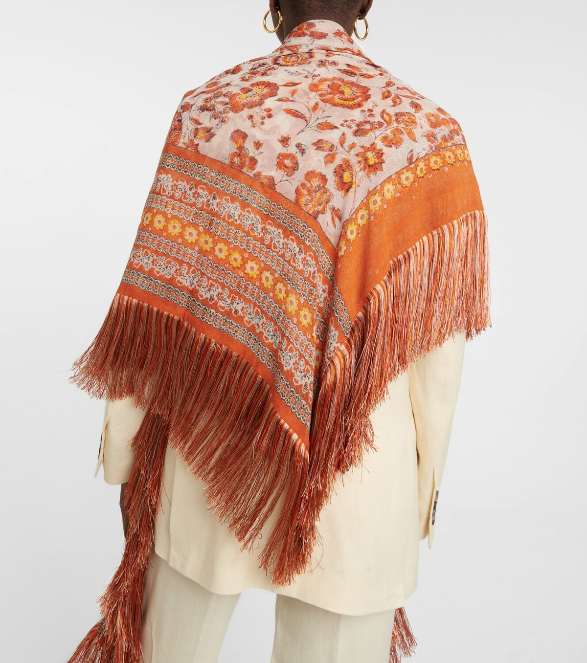 Loro Piana 花柄ストール　イタリア製 Loro Piana Floral fringed silk scarf Loro Piana