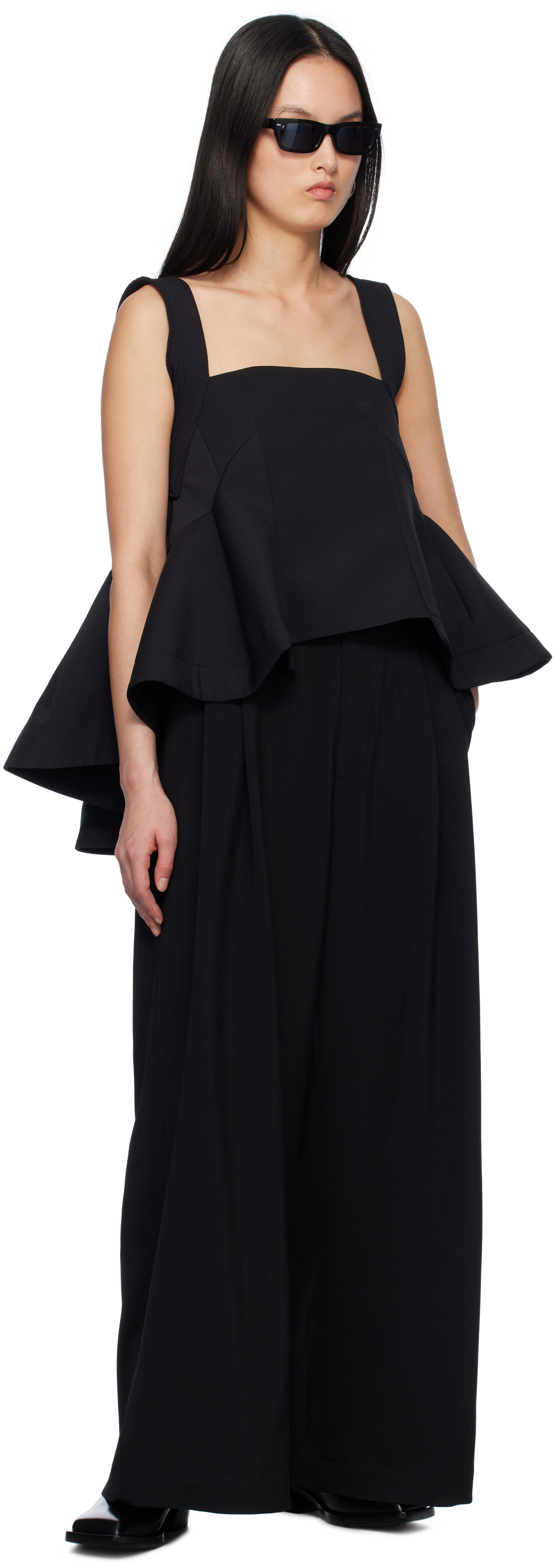 sacai Black Matelasse Twill Mix Pullover Tank Top Sacai