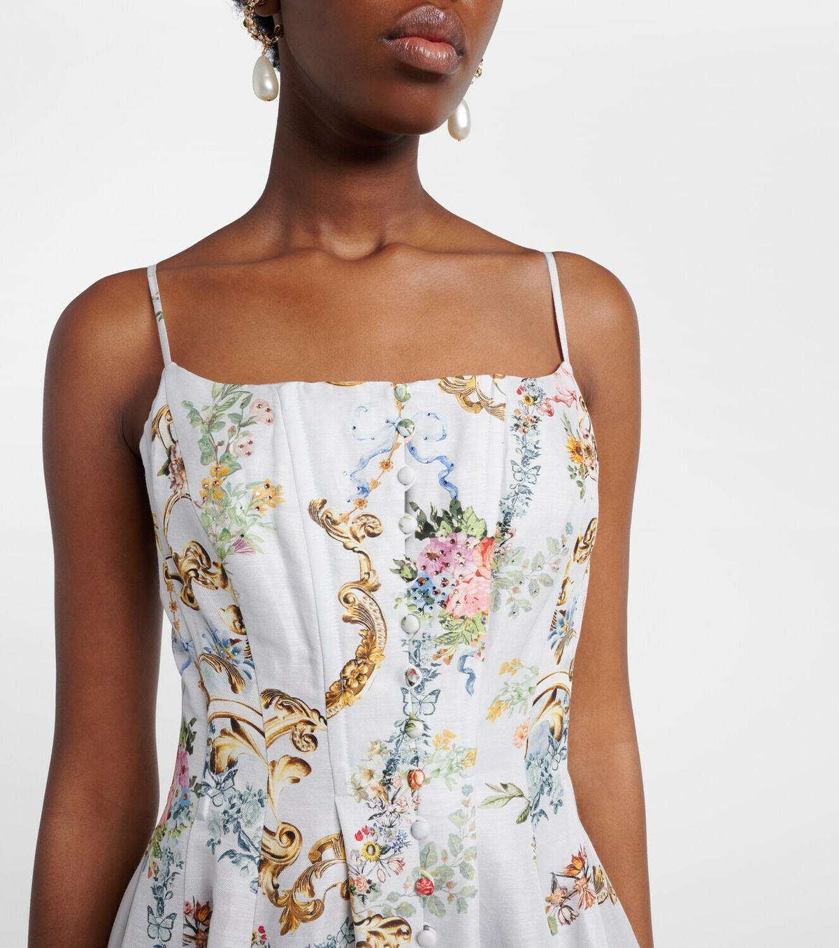Camilla Printed linen and silk bustier dress