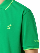 MC2 Saint Barth Man Green Cotton Piquet Polo Shirt Beverly Hills With Palm Embroidery