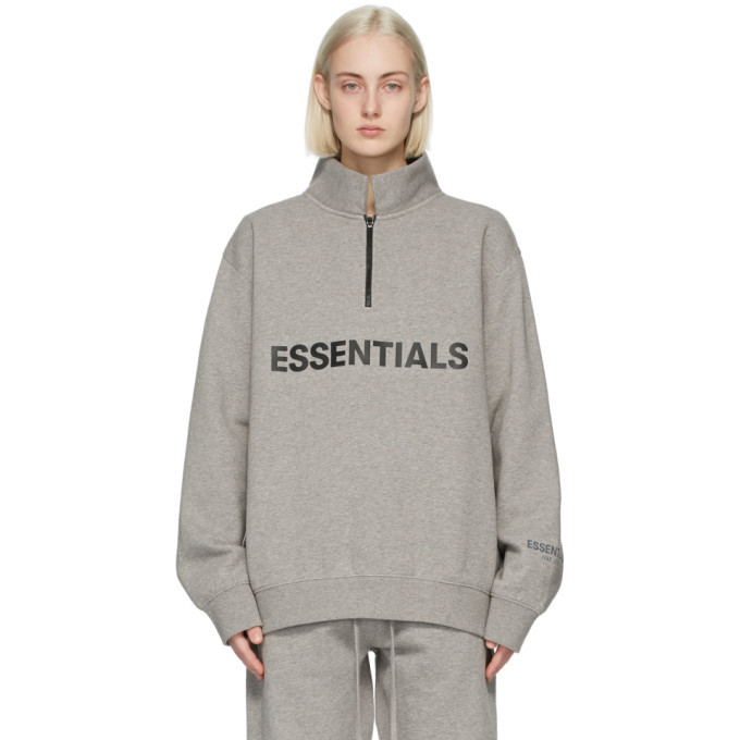 Photo: Essentials Grey Mock Neck Half Zip Sweatshirt