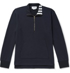 Thom Browne - Striped Loopback Cotton-Jersey Half-Zip Sweatshirt - Blue