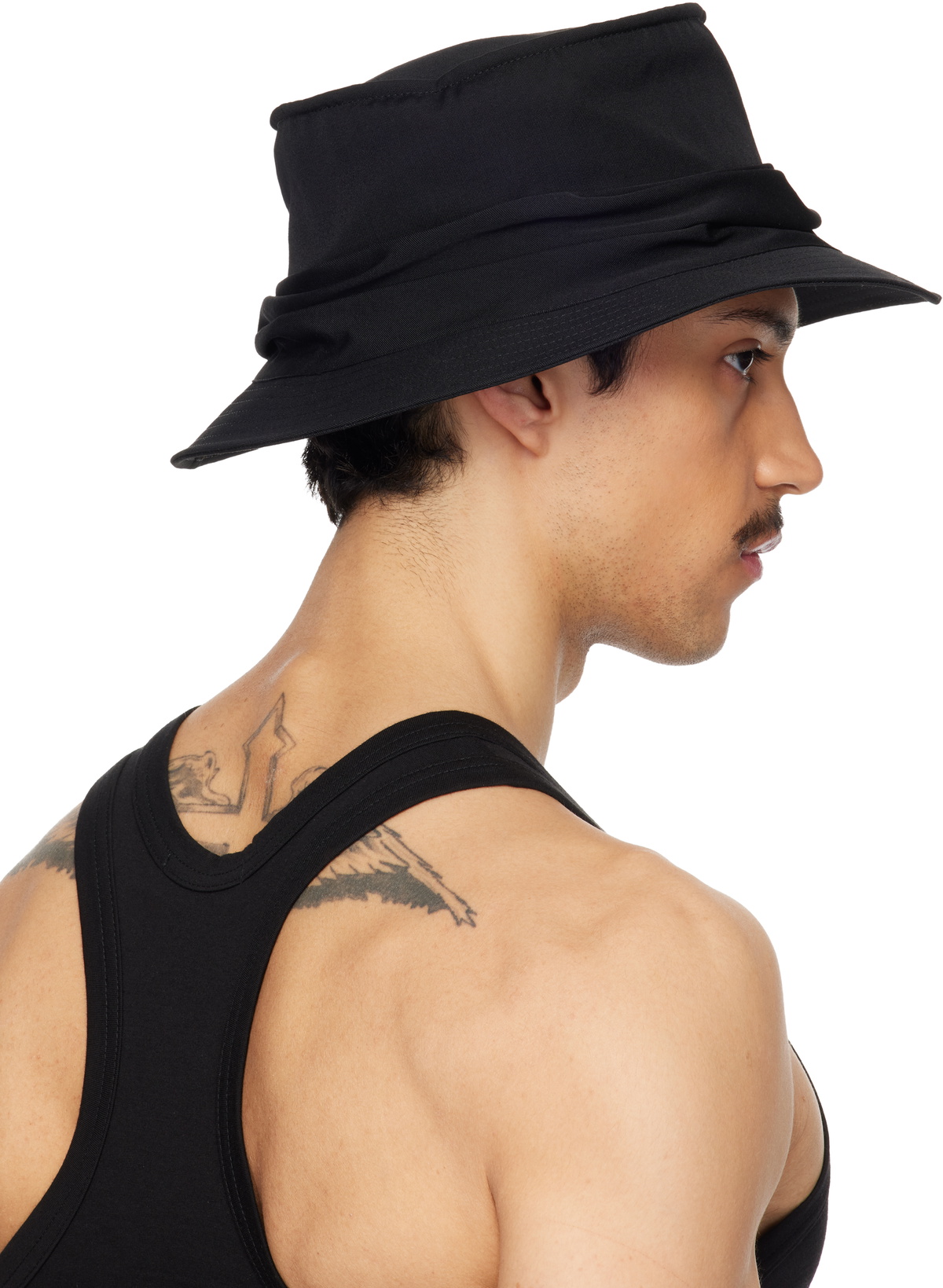YOHJI YAMAMOTO Black Gabardine Drape Hat