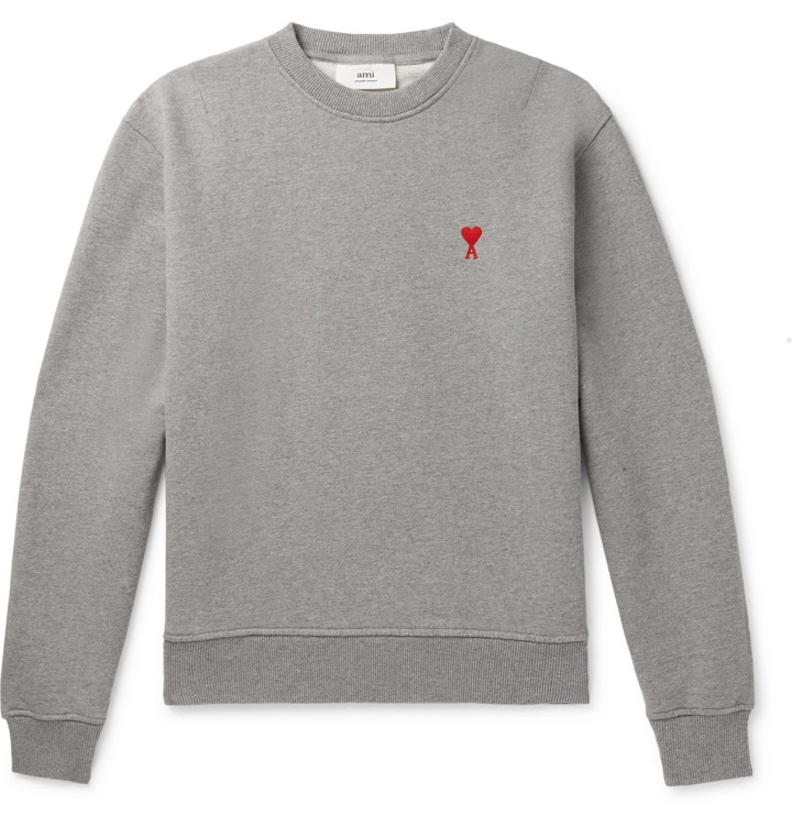 Photo: AMI PARIS - Logo-Embroidered Loopback Cotton-Jersey Sweatshirt - Gray