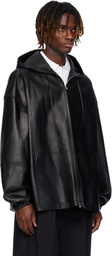Juun.J Black Hood Zip-Up Leather Jacket