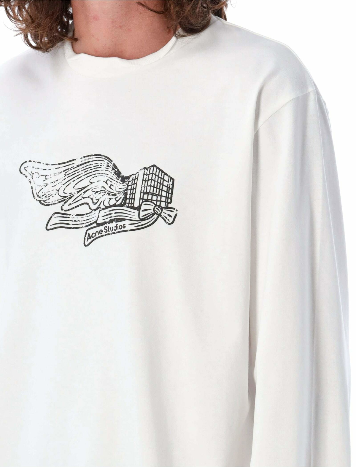 【送料&関税込】Acne Studios White Cotton Blend T-shirt Logo oversized cotton-blend T-shirt in white - Acne Studios