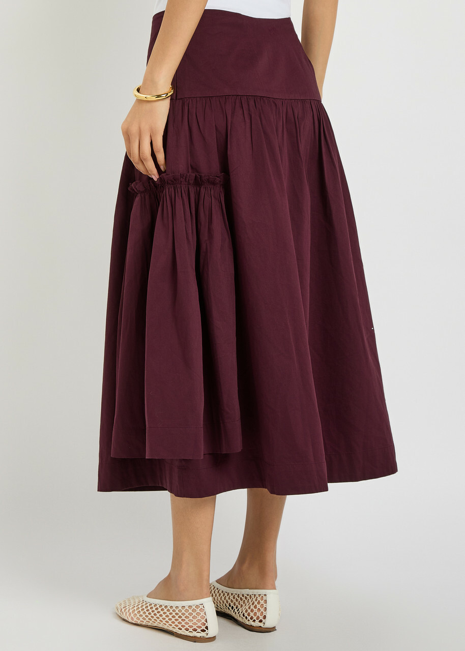 Damson Madder Berta Ruffled Cotton-poplin Midi Skirt Purple