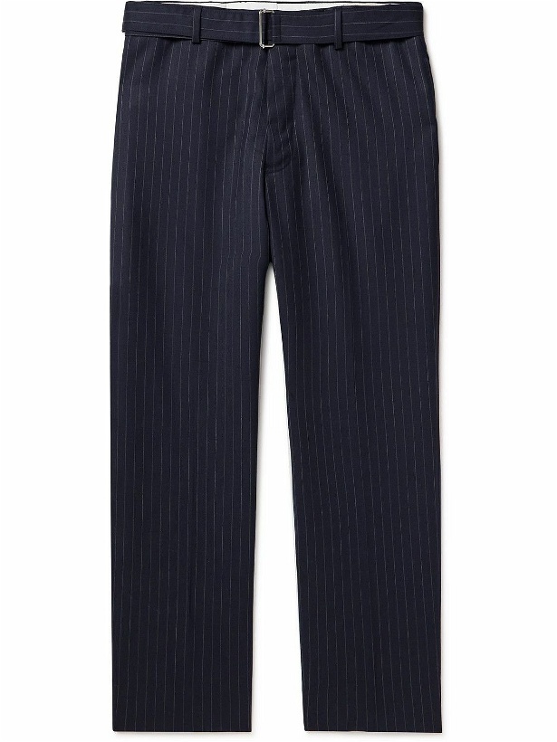 Photo: Officine Générale - Hoche Straight-Leg Belted Pinstriped Wool-Twill Suit Trousers - Blue