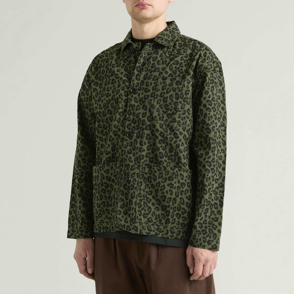Service Works Men's Patterned Easy Chef Shirt in Green Leopard