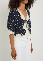 Rixo Ursula Polka dot Crepe de Chine top Navy