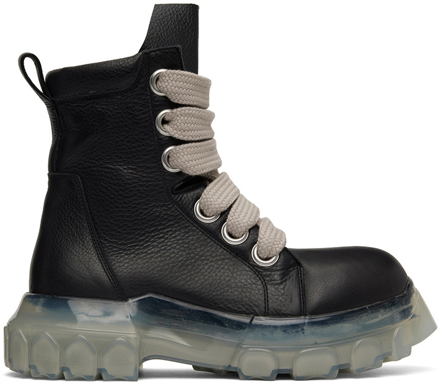 Rick Owens Black & Transparent Jumbo Lace Bozo Tractor Boots Rick 