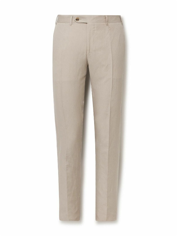Photo: Canali - Kei Slim-Fit Tapered Linen and Silk-Blend Suit Trousers - Neutrals