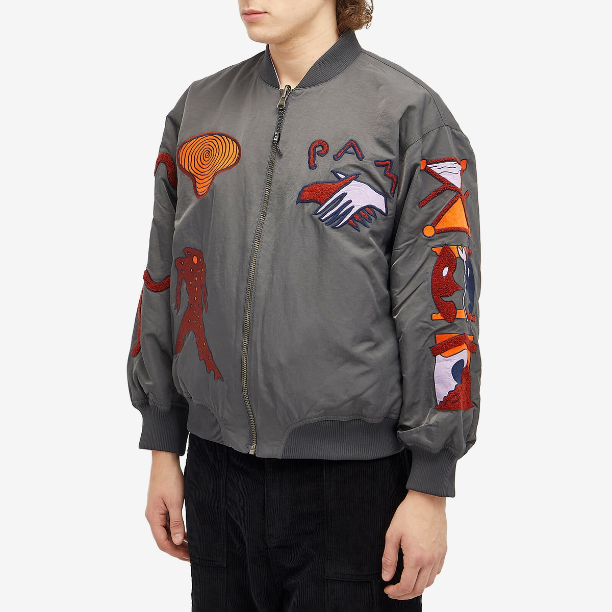 P.A.M. Men's Marking Reversible Bomber Jacket in Charcoal