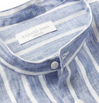 Richard James - Grandad-Collar Striped Linen Half-Placket Shirt - Blue