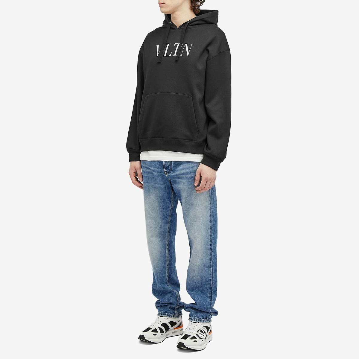 Valentino Men's VLTN Logo Popover Hoody in Nero Valentino