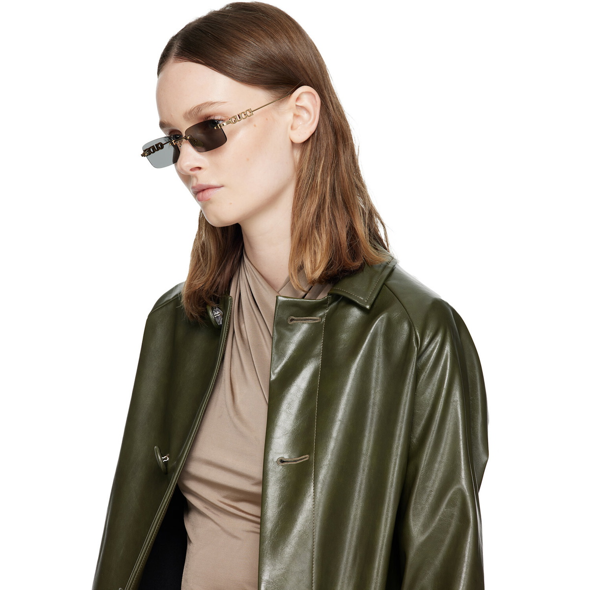 Gucci Gold Rectangular Frame Sunglasses