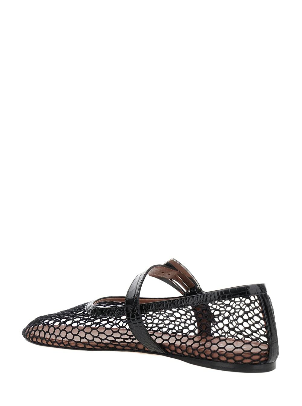 Paris Texas sveva Black Ballet Flats With Mesh Design And Buckle Closure In Fabric And Leather Woman