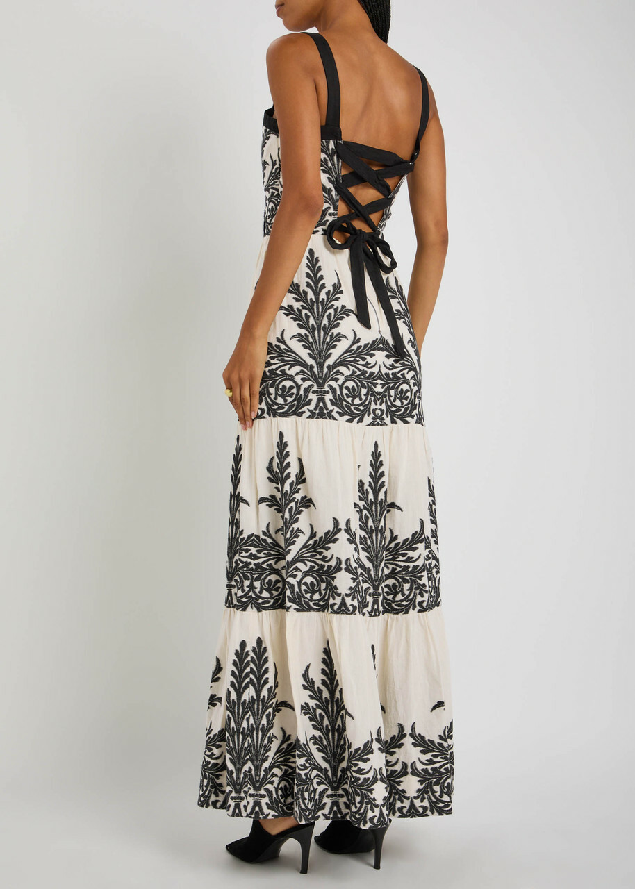 Alice + Olivia Saige Tiered Cotton Maxi Dress Black
