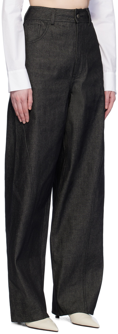 Elleme Black Plain Reverse Baggy Jeans