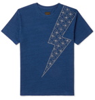 KAPITAL - Embroidered Indigo-Dyed Cotton-Jersey T-Shirt - Blue