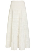 Rixo Ripeka Embroidered Cotton Midi Skirt Ivory