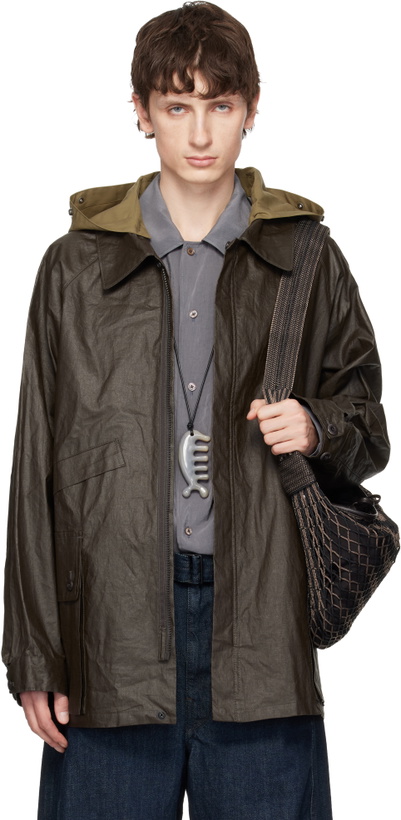 Photo: LEMAIRE Brown Detachable Hood Coated Technical Linen Rain Jacket