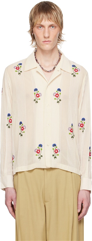 Photo: Bode Off-White Beaded Wildflower Shirt