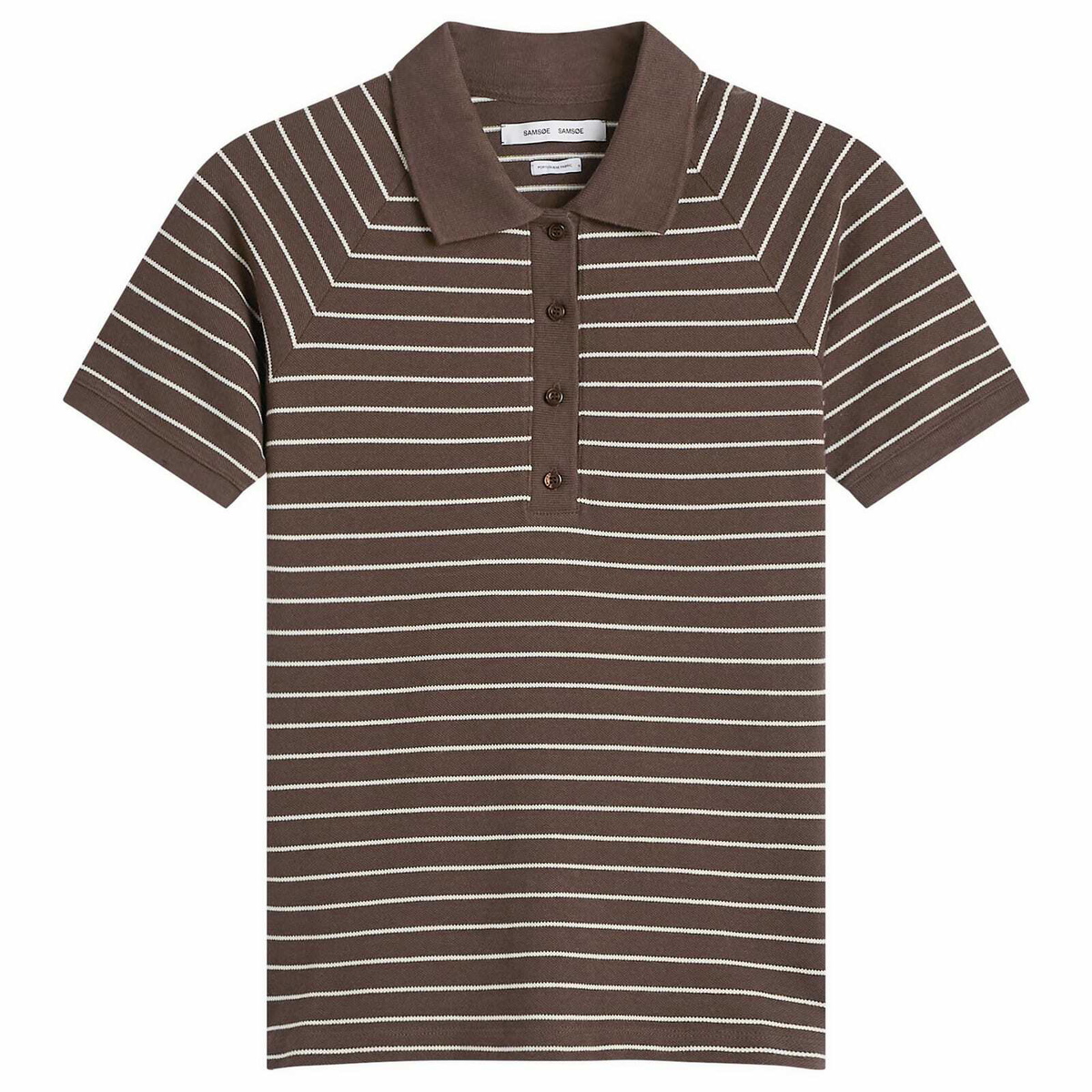 Samsøe Samsøe Women's Samia Short Sleeve Polo Top in Coffee Brown Stripe