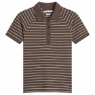Samsøe Samsøe Women's Samia Short Sleeve Polo Top in Coffee Brown Stripe