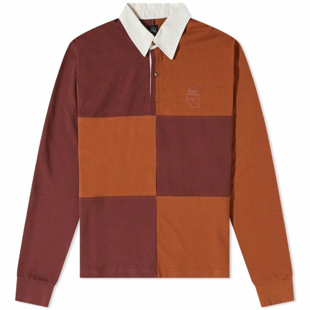 Brain Dead Men's Paneled Rugby Shirt in Maroon Brain Dead
