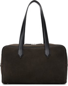 TONYWACK Brown Leather Trim Suede Square Valise Tote